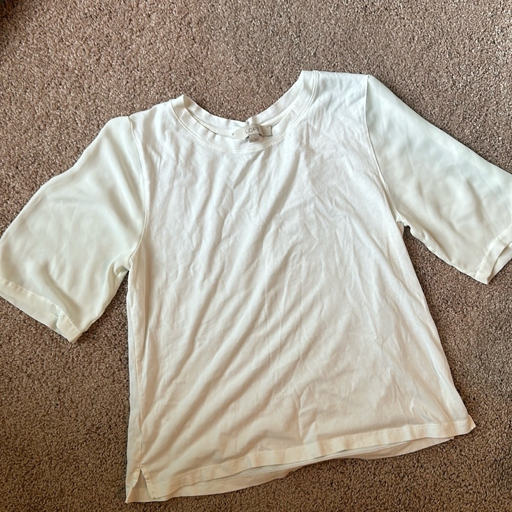Loft elbow length mixed media tshirt in white size medium